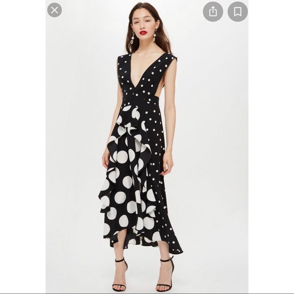 Topshop Monochrome Spot Pinafore Dress